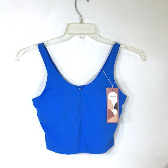 Royal Blue Cropped Workout Top V-Neck Built-In Bra Sz S, Colorskin - Picture 2 of 16